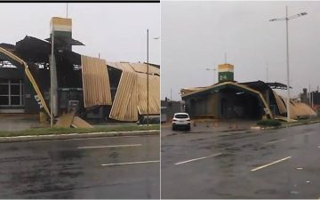 VÍDEO: chuvas em Salvador derrubam cobertura de posto de gasolina na Boca do Rio e causam alagamentos