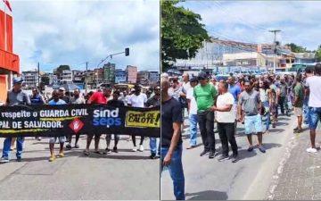 Guardas municipais realizam protesto na Avenida San Martin e cobram prefeitura