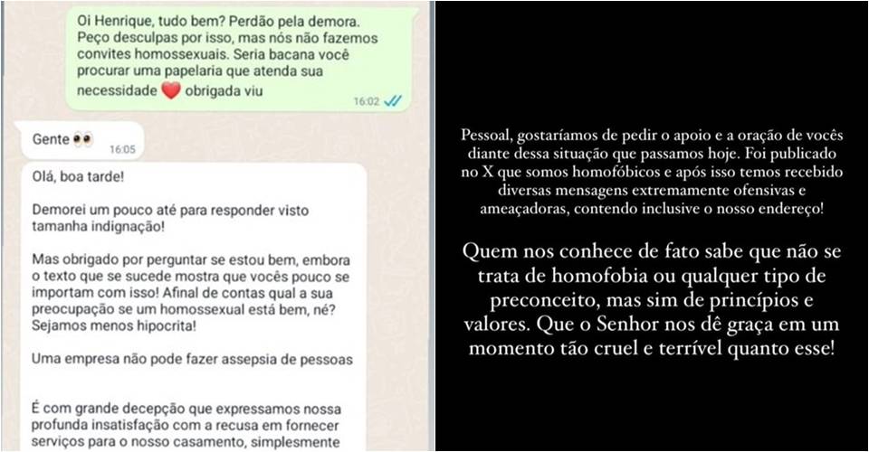 Casal gay denuncia papelaria que se recusou a realizar atendimento: 'não fazemos convites homossexuais'